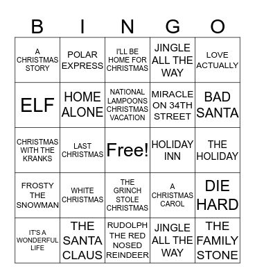 HOLIDAY MOVIES Bingo Card