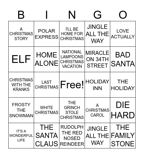 HOLIDAY MOVIES Bingo Card