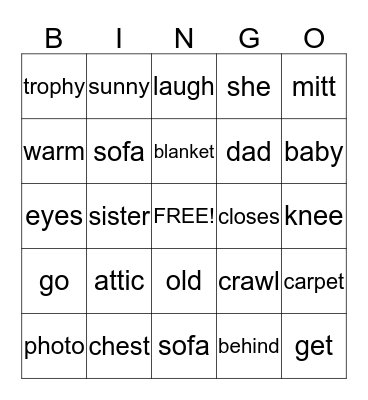 Reading Sponge Bingo Card