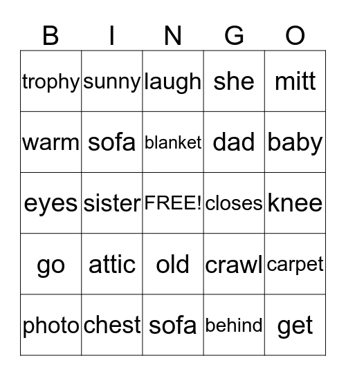 Reading Sponge Bingo Card