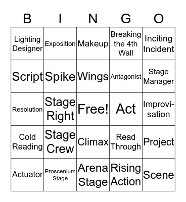 Theatre I Vocab Bingo Card