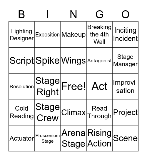 Theatre I Vocab Bingo Card