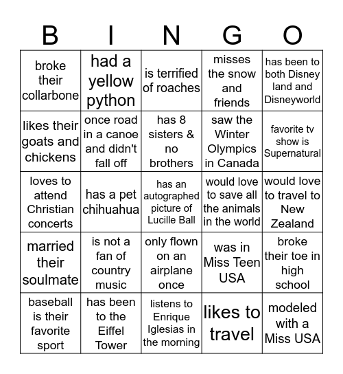 Human Bingo Card