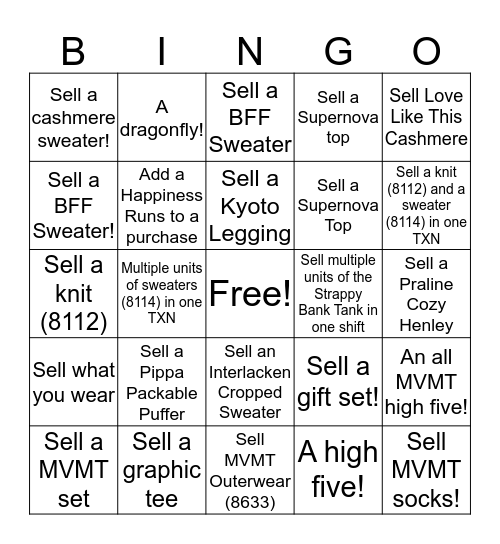 Free People West Loop Bingo!  Bingo Card