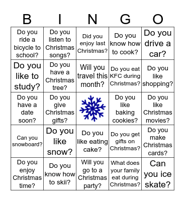 Christmas  Bingo Card