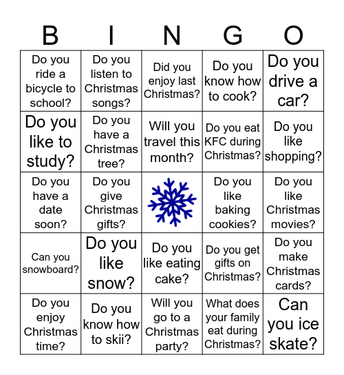 Christmas  Bingo Card