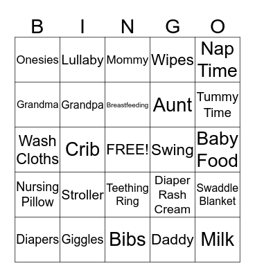Jen & Jake's Baby Shower Bingo Card