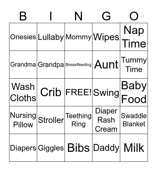 Jen & Jake's Baby Shower Bingo Card