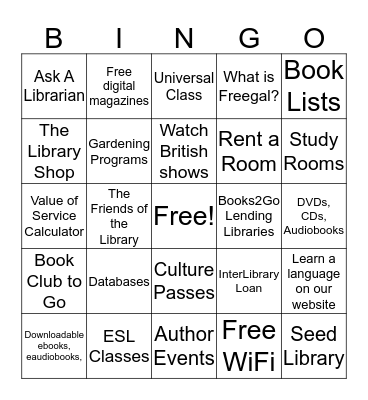 Scottsdale Public Library Bingo Card