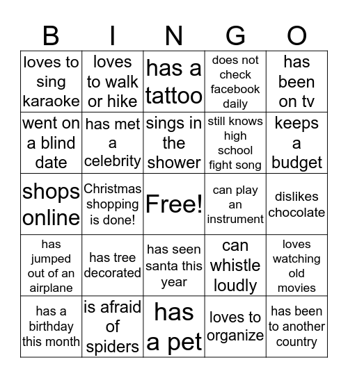 holiday Have you???? Bingo Card