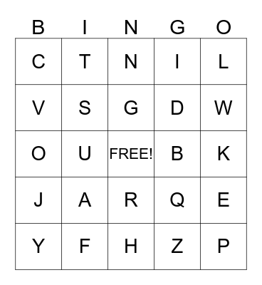 ALPHABET Bingo Card