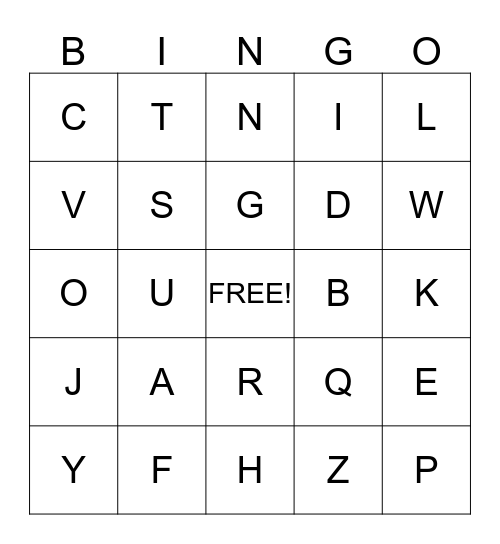 ALPHABET Bingo Card