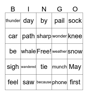 English Bingo Card