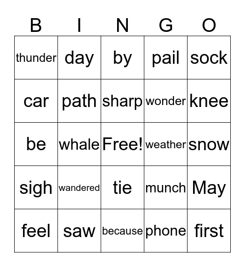 English Bingo Card