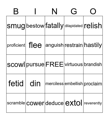 Vocabulary Bingo Card