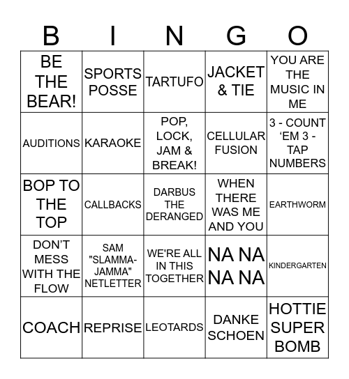 HIGH SCHOOL MUSICAL Bingo Card