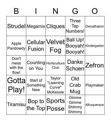 HIGH SCHOOL MUSICAL Bingo Card