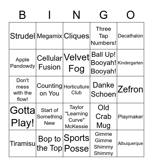 HIGH SCHOOL MUSICAL Bingo Card