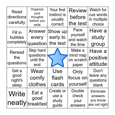 Test Skills Bingo Card