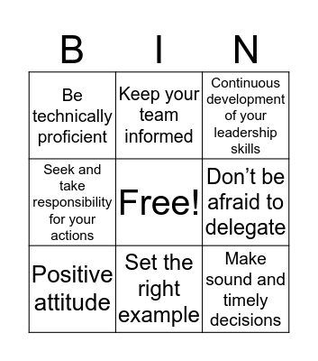 10 key factors of being a good leader Bingo Card