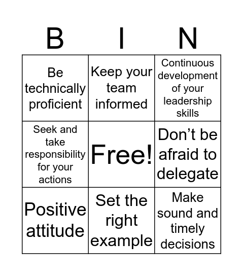 10 key factors of being a good leader Bingo Card