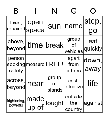 UD Unit Review Bingo Card