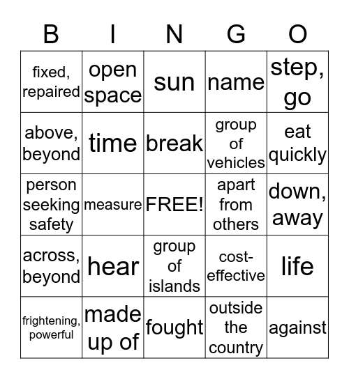 UD Unit Review Bingo Card