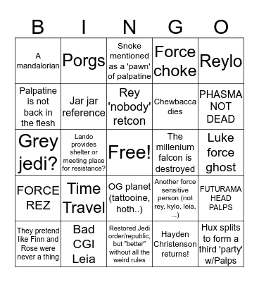 Star Wars Episode 9 Bingo! Bingo Card