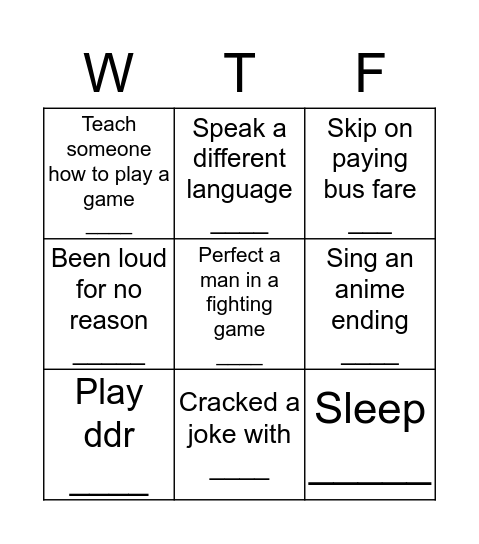 Ah Fi Mi Bingo Card