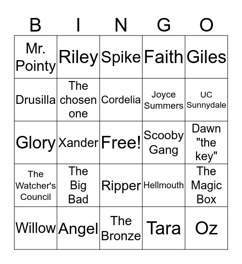 Buffy the Vampire Slayer Bingo Card