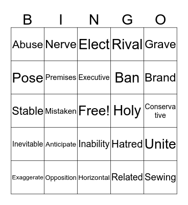 Vocabulary Bingo Card