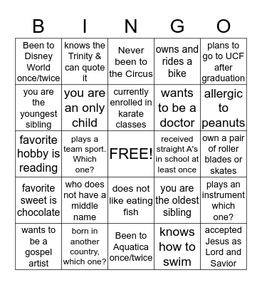Lifted Youth Bingo Card