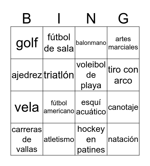 Los deportes Bingo Card