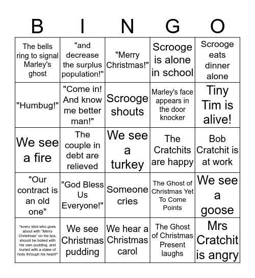 A Christmas Carol Bingo Card