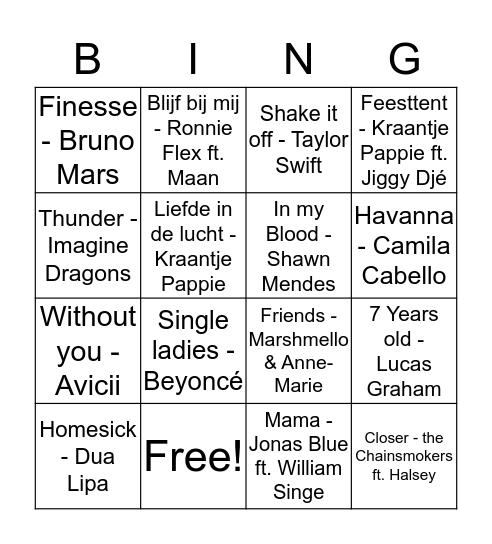 Muziekbingo 2018 Bingo Card