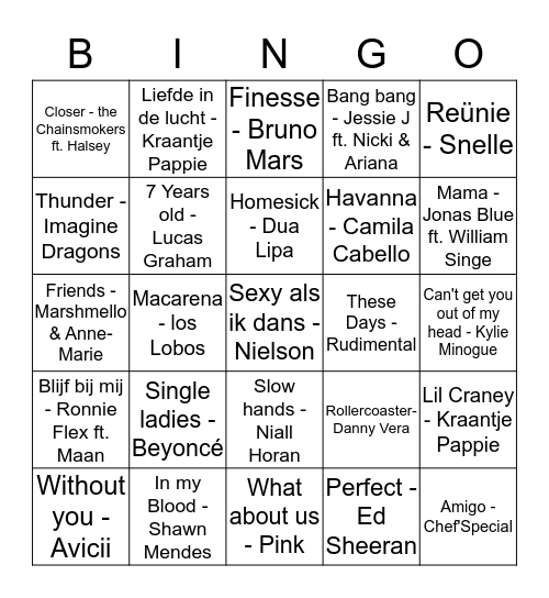 Muziekbingo 2018 Bingo Card