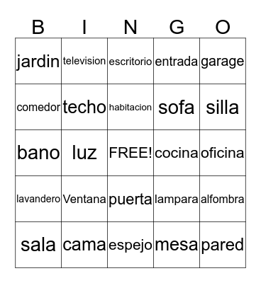 Parts of the house Bingo Card