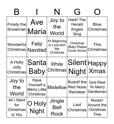 Christmas Carol Bingo Card