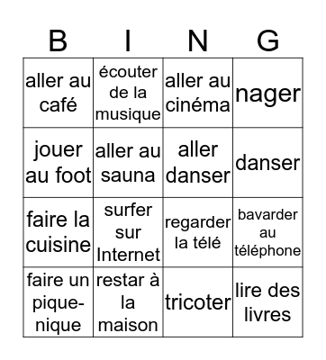 Loisirs Bingo Card
