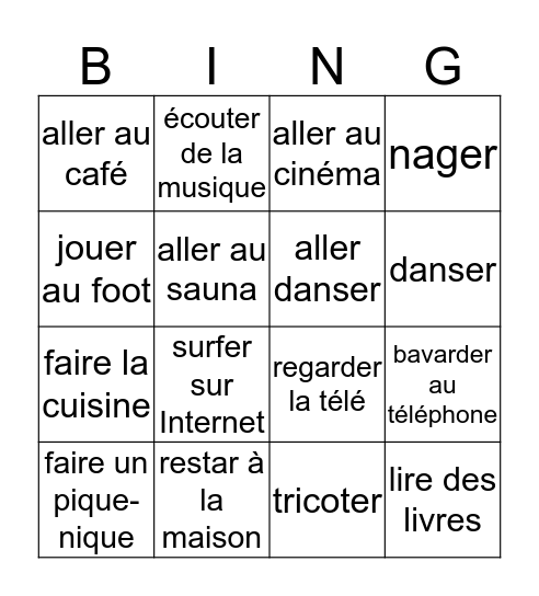 Loisirs Bingo Card
