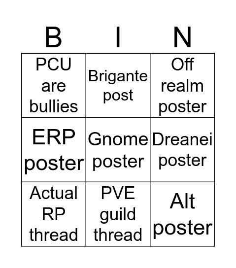 Argent Dawn Forums Bingo Card