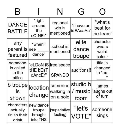 the next step BINGO Card