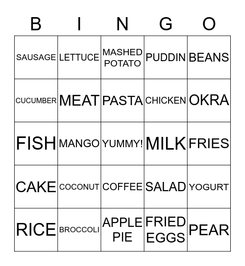 I LOVE EATING  Bingo Card