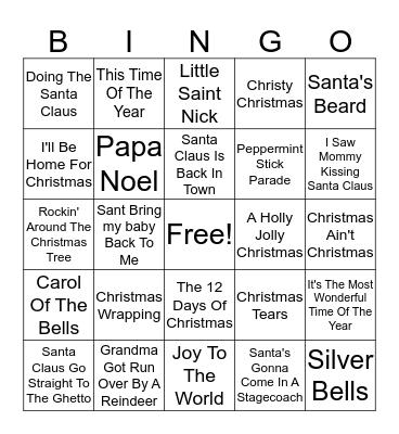 Rock & Roll Christmas Bingo Card