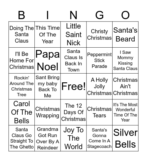 Rock & Roll Christmas Bingo Card