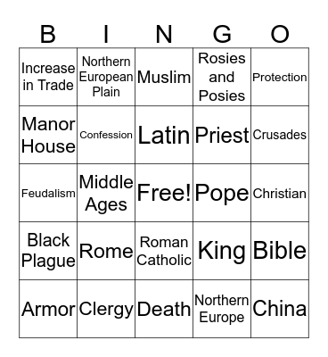 Middle Ages Bingo Card