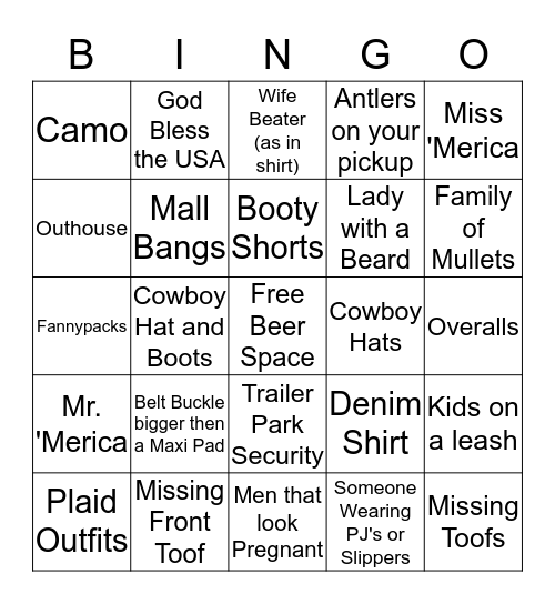 Redneck Mods Christmas Eve Bingo Card