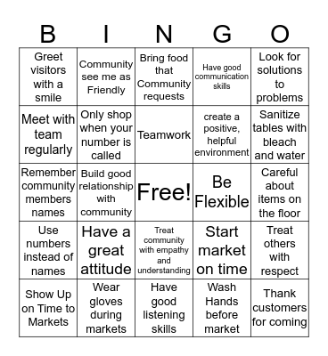Community Markets Bingo Card