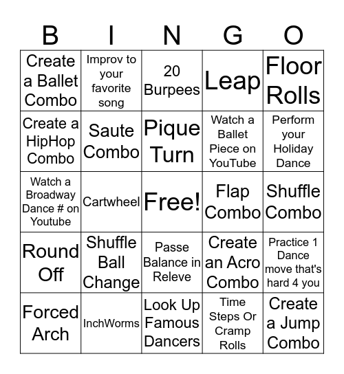 BSOD Dance Bingo - OLDER DANCERS Bingo Card