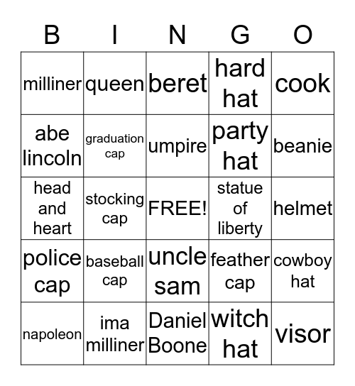 Hats Bingo Card
